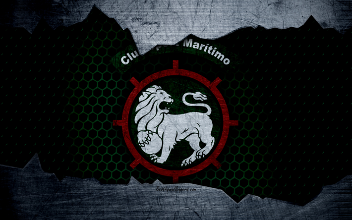 Maritimo FC, 4K, football club, logo, emblem, Madeira, Portugal, Funchal, football, Portuguese championship, metal texture, grunge