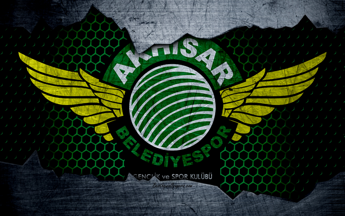Akhisarspor, 4k, logo, Super Lig, Akhisar Belediyespor, soccer, football club, grunge, Akhisar Belediyespor FC, art, metal texture