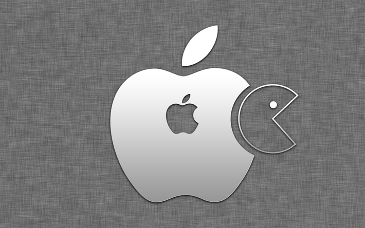 Pac-Man, Apple logo, art, creative, Apple