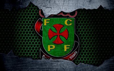 pacos de ferreira FC, 4K, football club, logo, emblem, Pasush di Ferreira, Portugal, football, Portuguese championship, metal texture, grunge