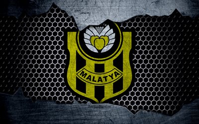 Malatyaspor, 4k, logo, Super Lig, soccer, football club, grunge, Malatyaspor FC, art, metal texture
