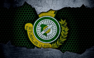Vitoria FC, 4K, football club, logo, emblem, Setubal, Portugal, football, Portuguese championship, metal texture, grunge