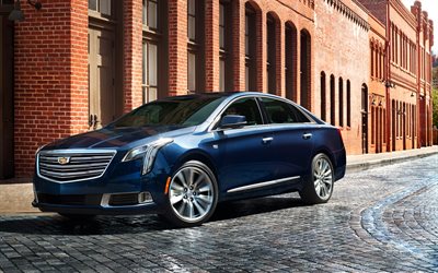 Cadillac XTS, 2018, 4K, new XTS, blue XTS, sedan, American cars, Cadillac
