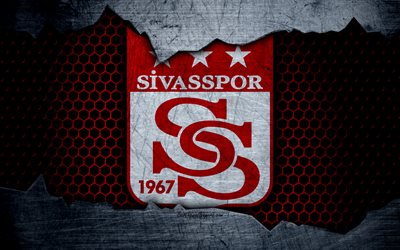 Sivasspor, 4k, logo, Super Lig, soccer, football club, grunge, Sivasspor FC, art, metal texture