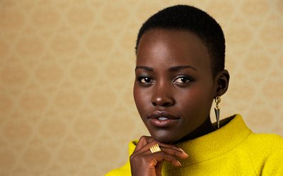 Lupita Nyongo, Hollywood, Kenyan actress, 4k, portrait, yellow dress
