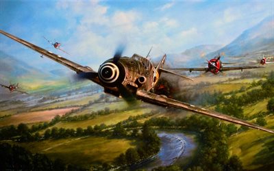 World of Planes, art, Messerschmitt Bf109G-6, WW2, P-47 Thunderbolt, online game, World War II, Luftwaffe, USAF