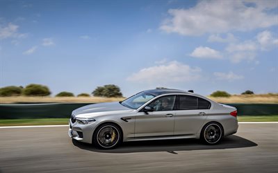 BMW M5, 2018, F90, side view, silver sedan, M5 Competition, business class, new silver M5, BMW