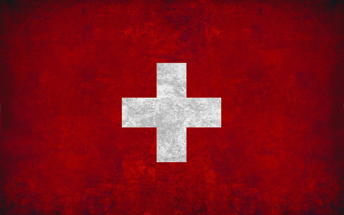 Flagga Schweiz, grunge stil, v&#228;gg, Schweiziska flaggan, kreativ konst, Schweiz
