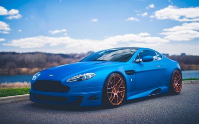 Aston Martin Vantage, tuning, superautot, matta sininen Vantage, englanti-autot, Aston Martin