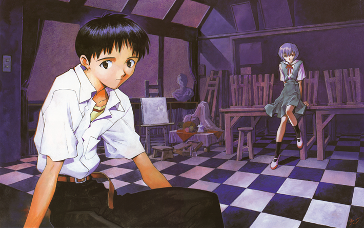 Download Wallpapers Rei Ayanami Shinji Ikari Protagonist Manga Evangelion For Desktop Free Pictures For Desktop Free
