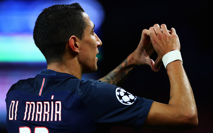 Angel Di Maria, Paris Saint-Germain, 4k, Argentiinalainen jalkapalloilija, PSG, Ranska, Ligue 1, jalkapallo