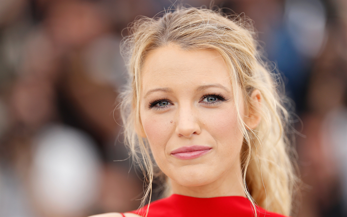 Blake Lively, retrato, 4k, la sonrisa, la actriz, con un vestido rojo