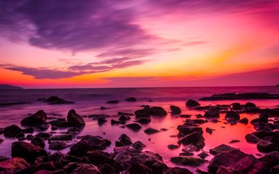 Turqu&#237;a, mar, puesta de sol, las olas, la costa