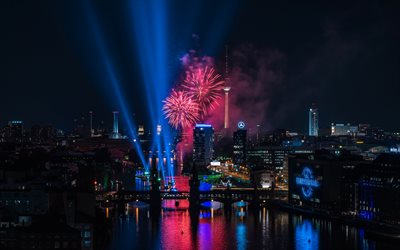 Berlin, night, fireworks, Berlin TV Tower, holiday, Germany