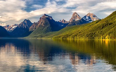 Lago McDonald, montagna, lago, foresta, paesaggio, Parco Nazionale di Glacier, British Columbia, Canada, Montana, USA