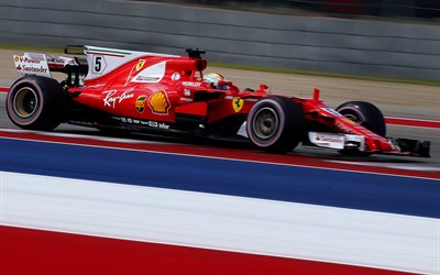 Formula 1, Sebastian Vettel, 4k, 2017, Ferrari, motion blur, F1, Scuderia Ferrari, Formula One