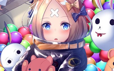 Abigail Williams, toys, Foreigner, Fate Grand Order, close-up, blue eyes, TYPE-MOON, artwork, Fate Series