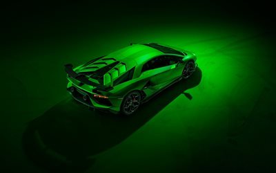 Lamborghini Aventador, SVJ, 2018, green supercar, top view, tuning Aventador, italian sports cars, Lamborghini