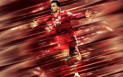 Mats Hummels, 4k, creative art, blades style, German footballer, Bayern Munich FC, Bundesliga, Germany, red creative background, football