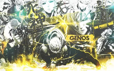Genos, artwork, grunge, manga, warrior, One-Punch Man