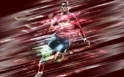 Paul Pogba, 4k, creative art, blades style, French footballer, Manchester United FC, Premier League, England, red creative background, Pogba, football