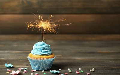geburtstag, cupcake, blau-creme, s&#252;&#223;igkeiten, geb&#228;ck, happy birthday