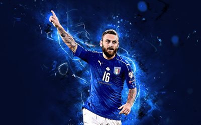 Daniele De Rossi, goal, midfielder, Italy National Team, fan art, De Rossi, soccer, footballers, neon lights, Italian football team
