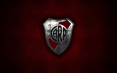 River Plate FC, Club Atl&#233;tico River Plate, 4k, arte creativo, de acero con el emblema de estilo grunge, metal, logotipo, Argentino, club de f&#250;tbol, con el emblema de metal rojo de fondo, Buenos Aires, Argentina, el f&#250;tbol