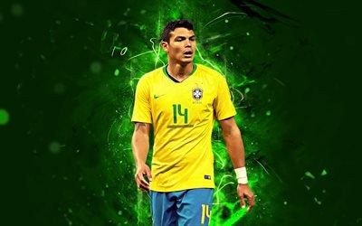 Thiago Silva, f&#246;rsvarare, Brasilianska Landslaget, fotboll, Silva, neon lights, Brasiliansk fotboll