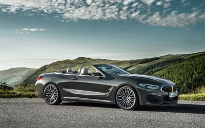 BMW 8 Series Convertible, 2019, front view, exterior, new gray 8 series, convertible, sports cars, BMW