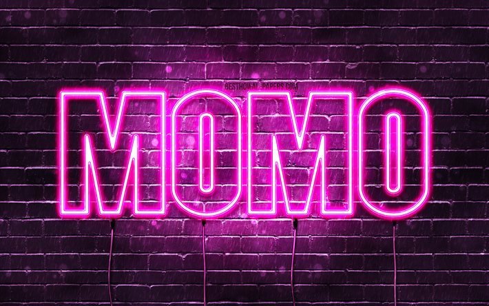Grattis p&#229; f&#246;delsedagen Momo, 4k, rosa neonljus, Momo namn, kreativ, Momo Grattis p&#229; f&#246;delsedagen, Momo Birthday, popul&#228;ra japanska kvinnonamn, bild med Momo namn, Momo