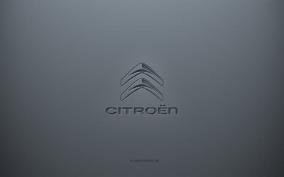 Citroen logosu, gri yaratıcı arka plan, Citroen amblemi, gri kağıt dokusu, Citroen, gri arka plan, Citroen 3d logosu