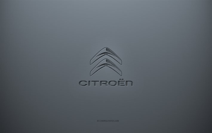 Logo Citroen, sfondo grigio creativo, emblema Citroen, struttura di carta grigia, Citroen, sfondo grigio, logo Citroen 3d