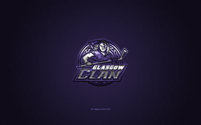 Glasgow Clan, British Hockey Club, EIHL, violetti logo, violetti hiilikuitu tausta, Elite Ice Hockey League, j&#228;&#228;kiekko, Renfrewshire, Skotlanti, Glasgow Clanin logo