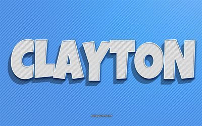 Clayton, blue lines background, wallpapers with names, Clayton name, male names, Clayton greeting card, line art, picture with Clayton name