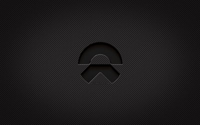 NIO carbon logo, 4k, grunge art, carbon background, creative, NIO black logo, cars brands, NIO logo, NIO