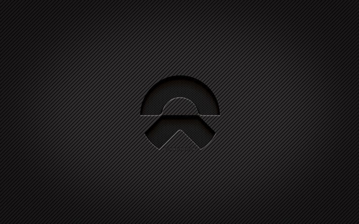 NIO logo in carbonio, 4k, grunge, arte, sfondo in carbonio, creativo, NIO logo nero, marche di automobili, NIO logo, NIO