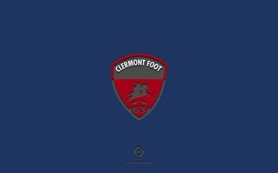 Clermont Foot 63, sininen tausta, Ranskan jalkapallomaa, Clermont Foot 63 tunnus, Ligue 1, Clermont-Ferrand, Ranska, jalkapallo, Clermont Foot 63 logo