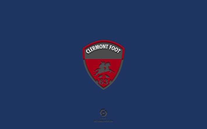Clermont Foot 63, fundo azul, sele&#231;&#227;o francesa de futebol, emblema do Clermont Foot 63, Ligue 1, Clermont-Ferrand, Fran&#231;a, futebol, logotipo do Clermont Foot 63
