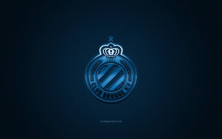 Club Brugge KV, club de football belge, Jupiler Pro League, logo bleu, fond bleu en fibre de carbone, Premi&#232;re division belge A, football, Bruges, Belgique, logo Club Brugge KV