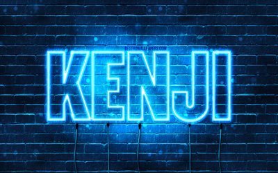 alles gute zum geburtstag kenji, 4k, blaue neonlichter, kenji-name, kreativ, kenji happy birthday, kenji-geburtstag, beliebte japanische m&#228;nnliche namen, bild mit kenji-namen, kenji