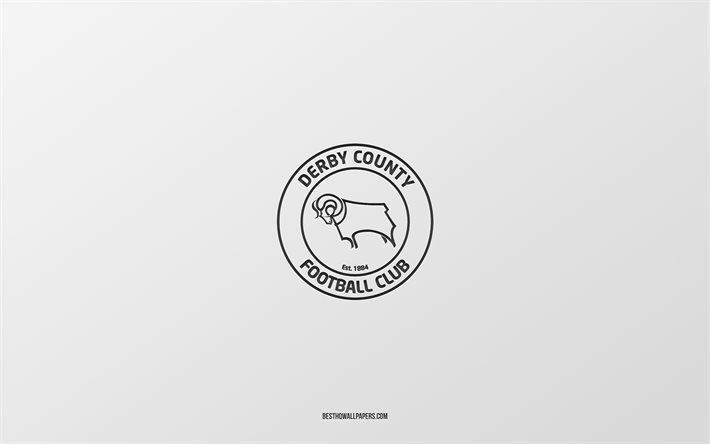 ダービーカウンティFC, 白背景, イギリスのサッカーチーム, ダービーカウンティFCエンブレム, EFLチャンピオンシップ, イギリス, フットボール。, ダービーカウンティFCのロゴ