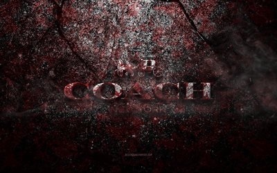 Logotipo da Coach, arte do grunge, logotipo da Coach stone, textura da pedra vermelha, Coach, textura da pedra do grunge, emblema do Coach, logotipo do Coach 3d