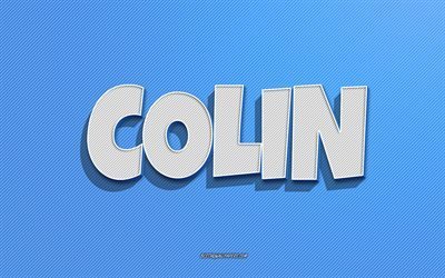 Colin, sfondo linee blu, sfondi con nomi, nome Colin, nomi maschili, biglietto di auguri Colin, line art, foto con nome Colin