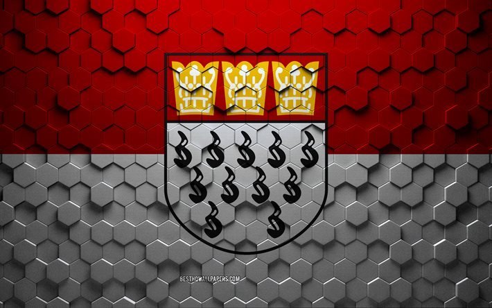 Flag of Cologne, honeycomb art, Cologne hexagons flag, Cologne, 3d hexagons art, Cologne flag
