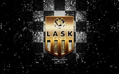 LASK Linz FC, logo paillet&#233;, Bundesliga autrichienne, fond quadrill&#233; noir blanc, football, club de football autrichien, logo LASK Linz, art de la mosa&#239;que, LASK Linz, Autriche