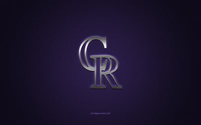 Embl&#232;me des Colorado Rockies, club de baseball am&#233;ricain, logo violet, fond violet en fibre de carbone, MLB, insigne des Colorado Rockies, baseball, Colorado, &#201;tats-Unis, Colorado Rockies