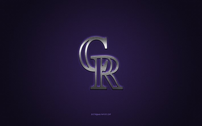 Emblema del Colorado Rockies, club di baseball americano, logo viola, sfondo viola in fibra di carbonio, MLB, Colorado Rockies Insignia, baseball, Colorado, USA, Colorado Rockies