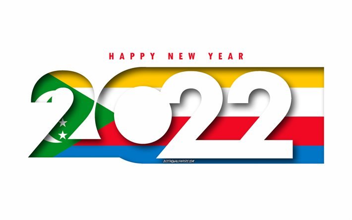 Gott Nytt &#197;r 2022 Komorerna, vit bakgrund, Komorerna 2022, Komorerna 2022 Ny&#229;r, 2022 koncept, Dominica, Komorernas flagga