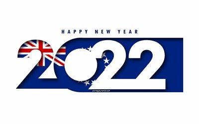 Bonne ann&#233;e 2022 &#206;les Cook, fond blanc, &#206;les Cook 2022, &#206;les Cook 2022 Nouvel An, 2022 concepts, &#206;les Cook, Drapeau des &#206;les Cook